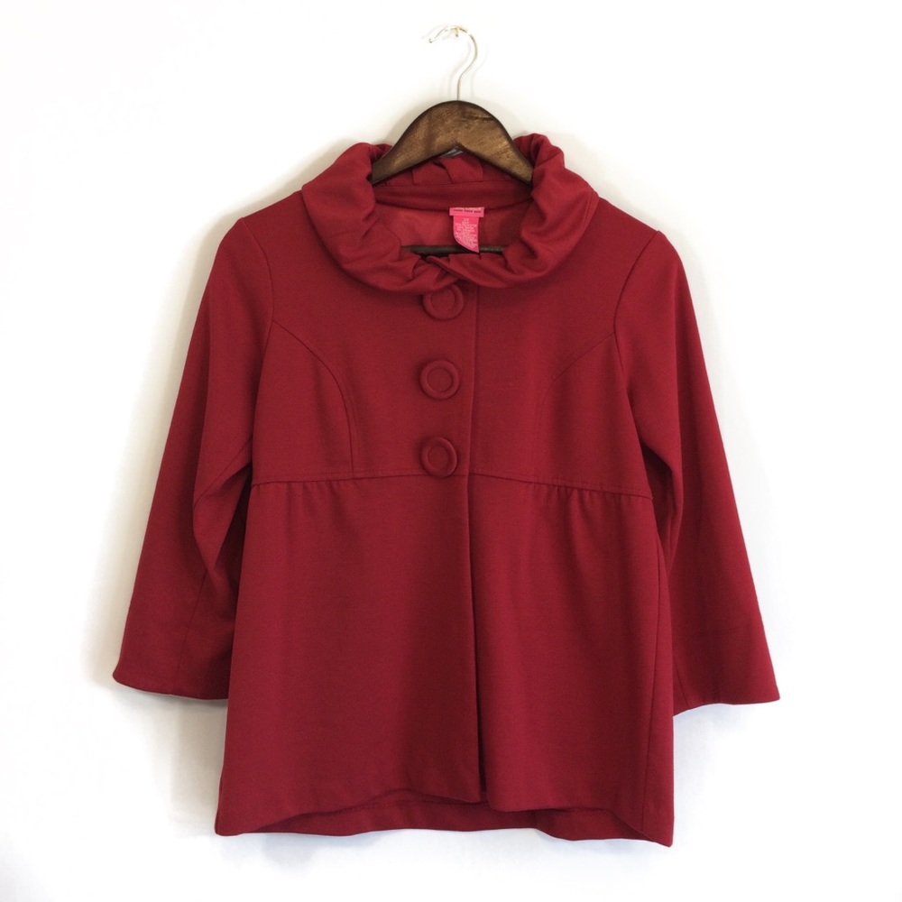 Du Jour Red Jacket with Slight Ruffled Collar - Picture 1 of 3